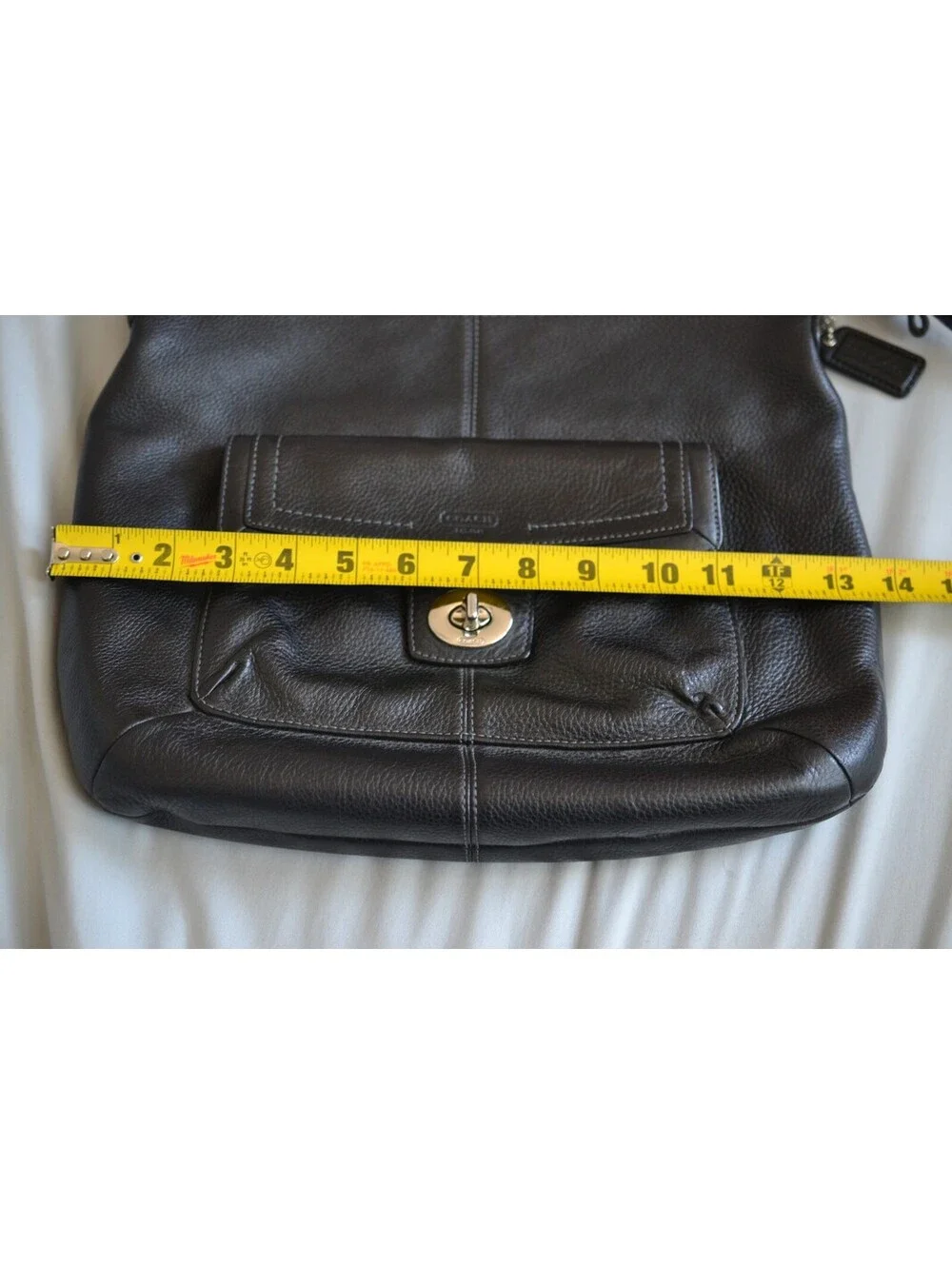 Coach Penelope F19045 Black Pebbled Leather Hobo Shoulder Bag Turnlock